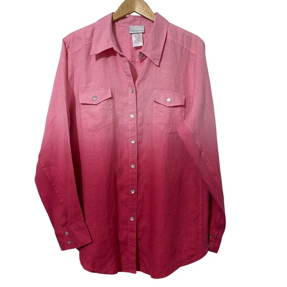 Soft Surroundings Womens Linen Gradient Color Shirt Plus Size 1X Button Down - Picture 1 of 5